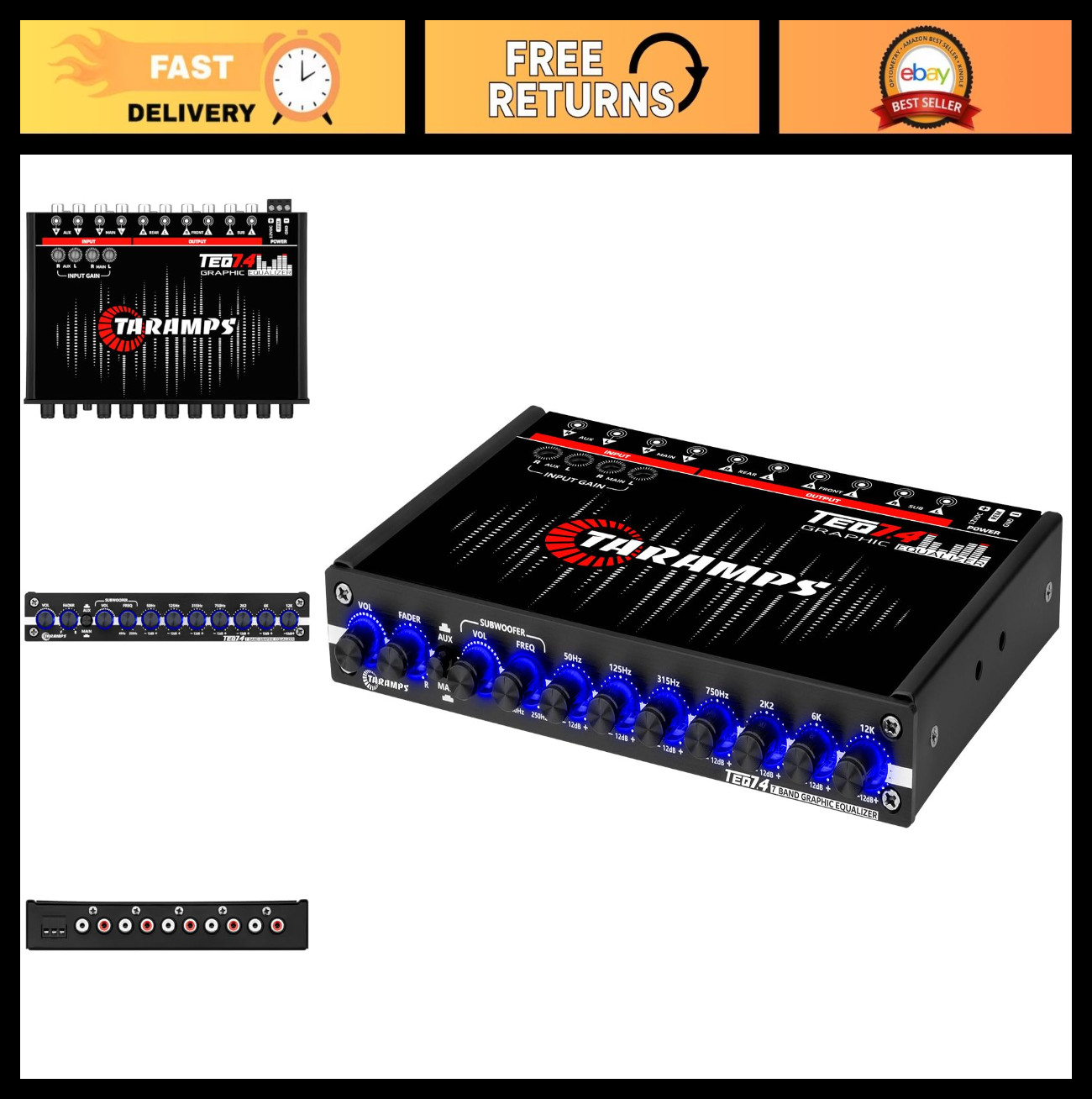 7-Band Graphic Equalizer for Car Audio, RCA Input/Output, Aux Gain, Fader Contro