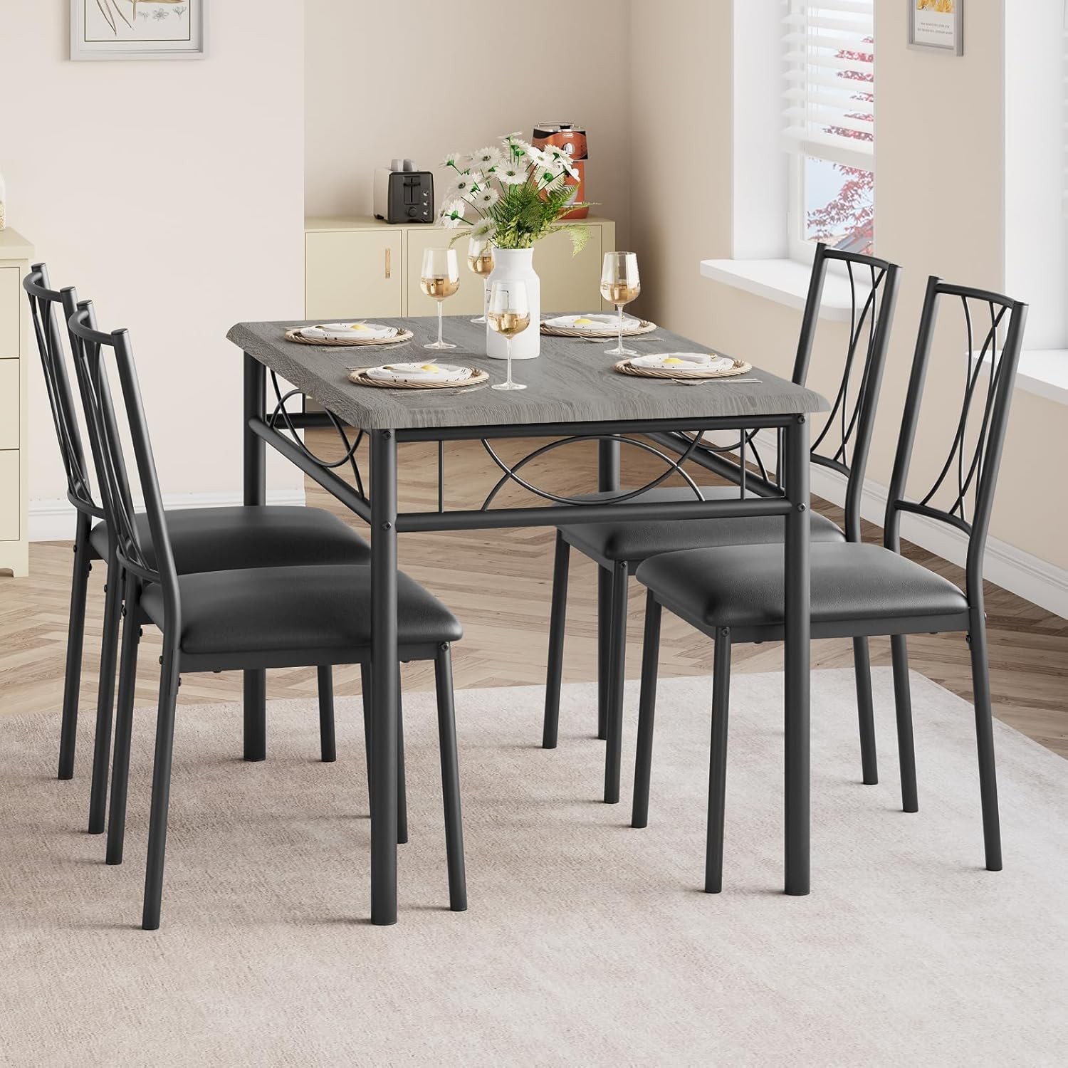 5-Piece Wood Dining Table Set 4 Rectangular Kitchen Table Set W/ 4 Chairs