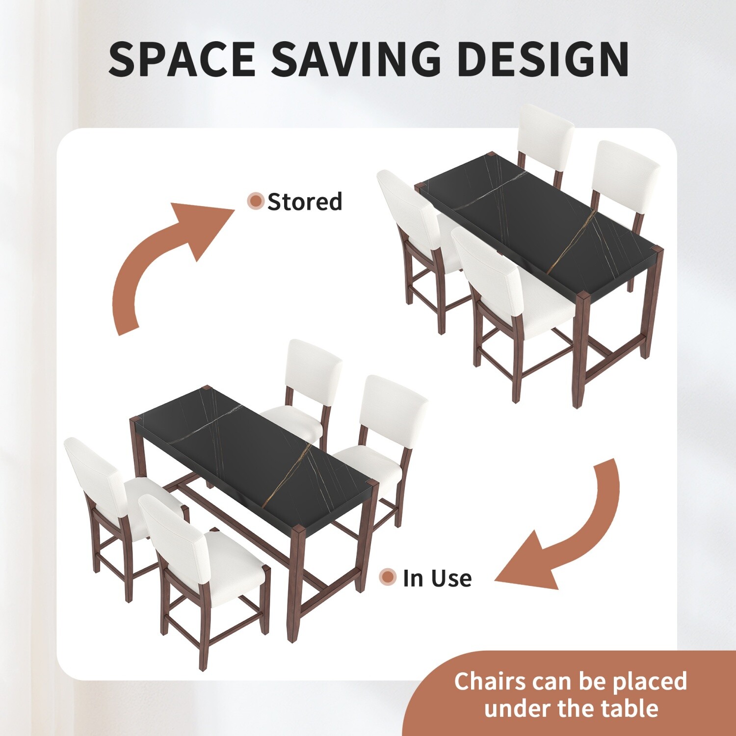 5 Piece Dining Table Set Rectangular Table with 4 Upholstered Chair w/ Wood Legs