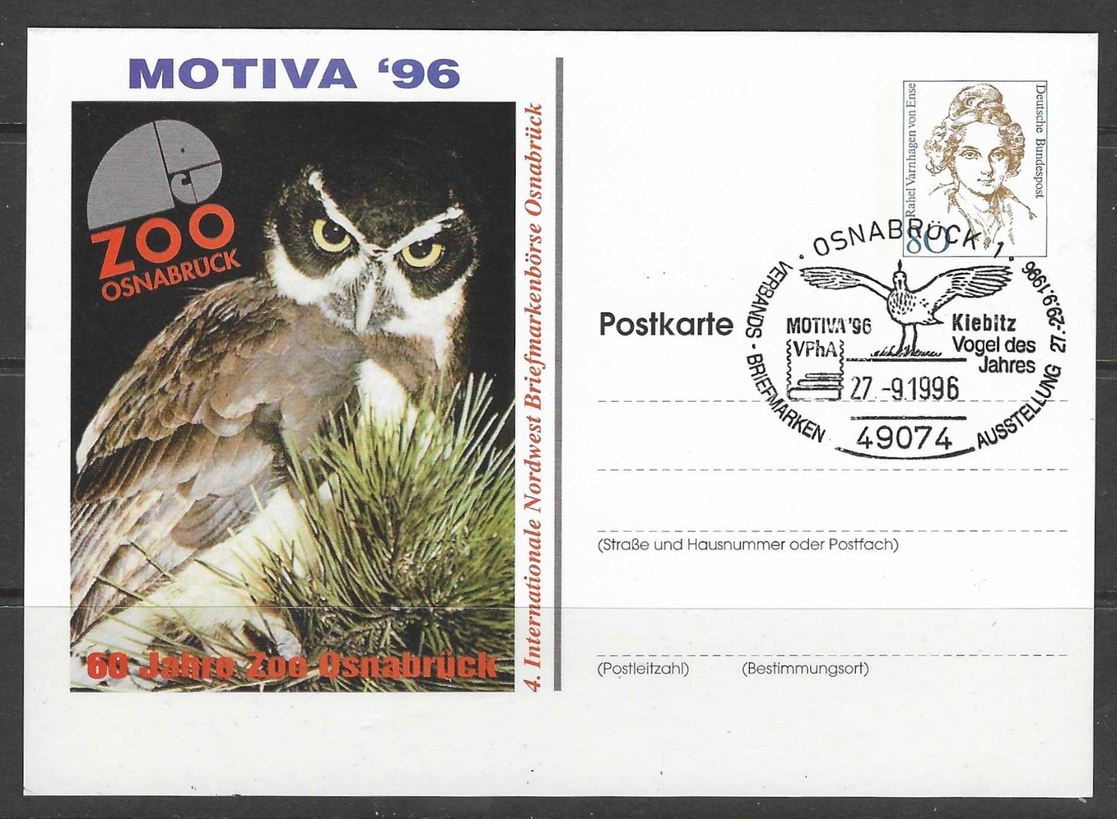 Germany 1996 postcard lapwing cancellation (n067)