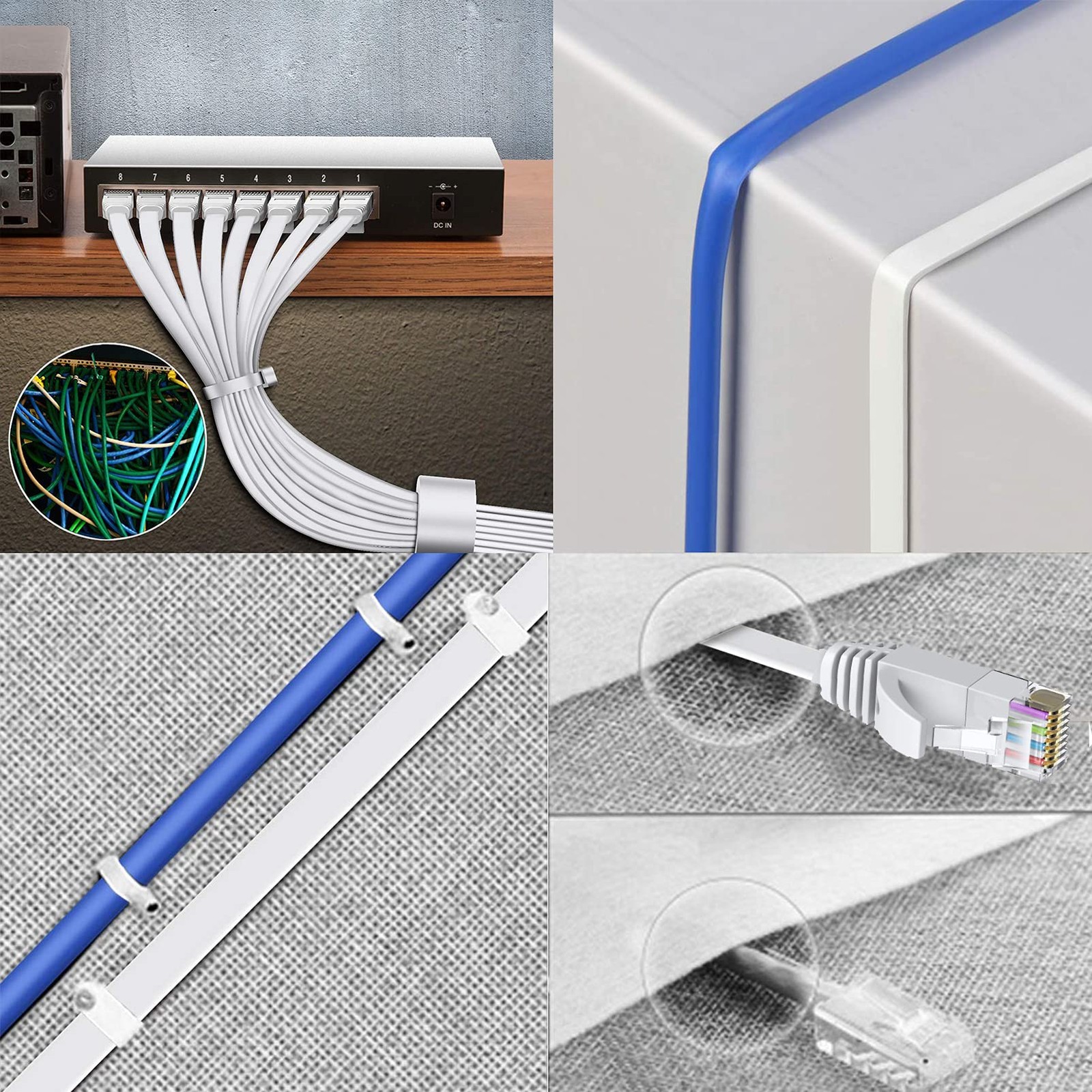 Cat6 Ethernet Cable 40 FT White, Cat-6 Flat RJ45 Computer Internet LAN Network E