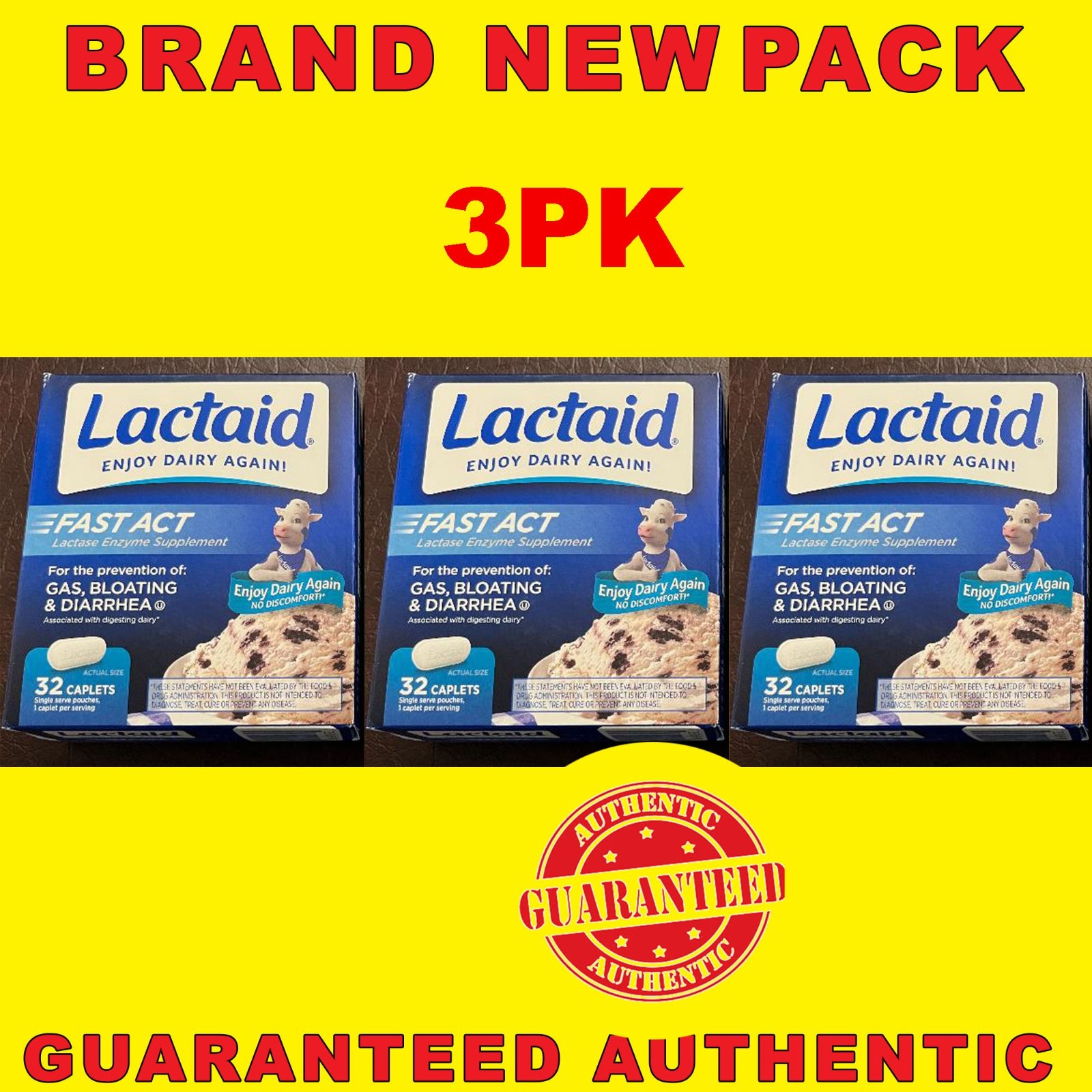 Lactaid Fast Act Lactose Intolerance Caplets 32pck Prevent Gas Bloating Diarrhea