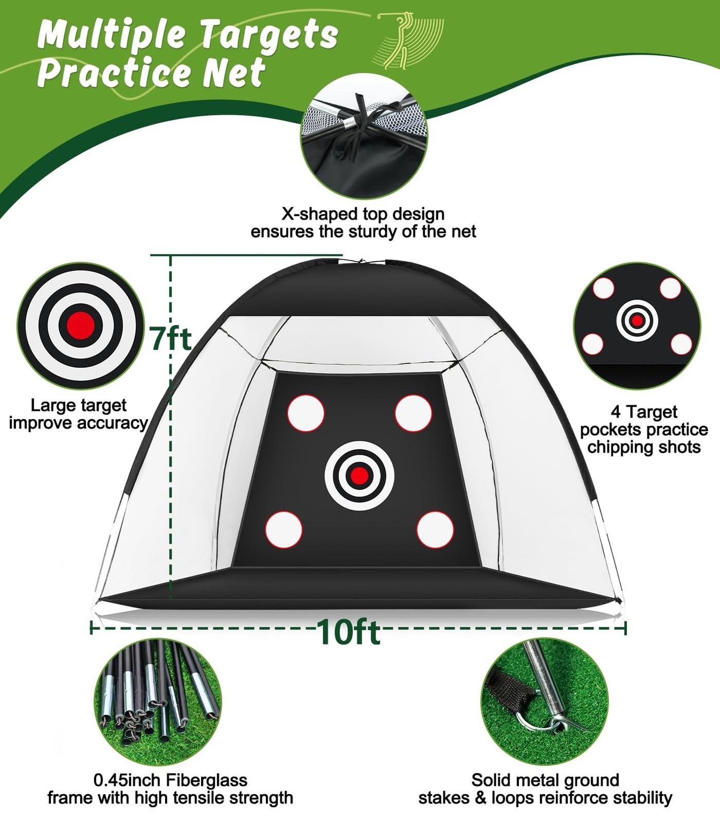 Golf Net: 10x7ft Golf Practice Net for Backyard Chipping Driving with Dual-Tu...