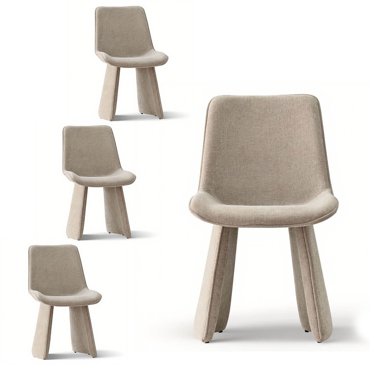 4 Pack Khaki Modern Upholstered Dining Chair Woven Chenille Fabric Side Chair
