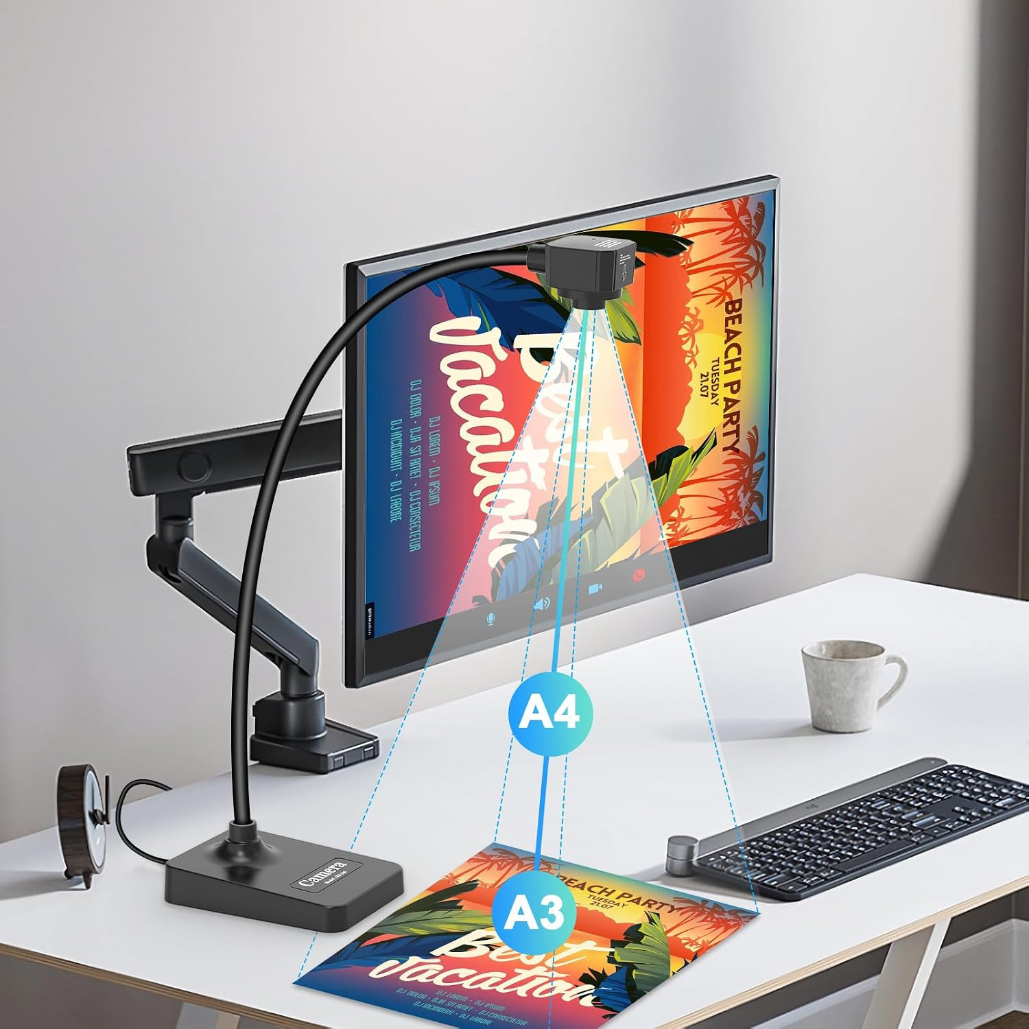USB Document Camera for Educators, Manual Focus Webcam for Remote Learning