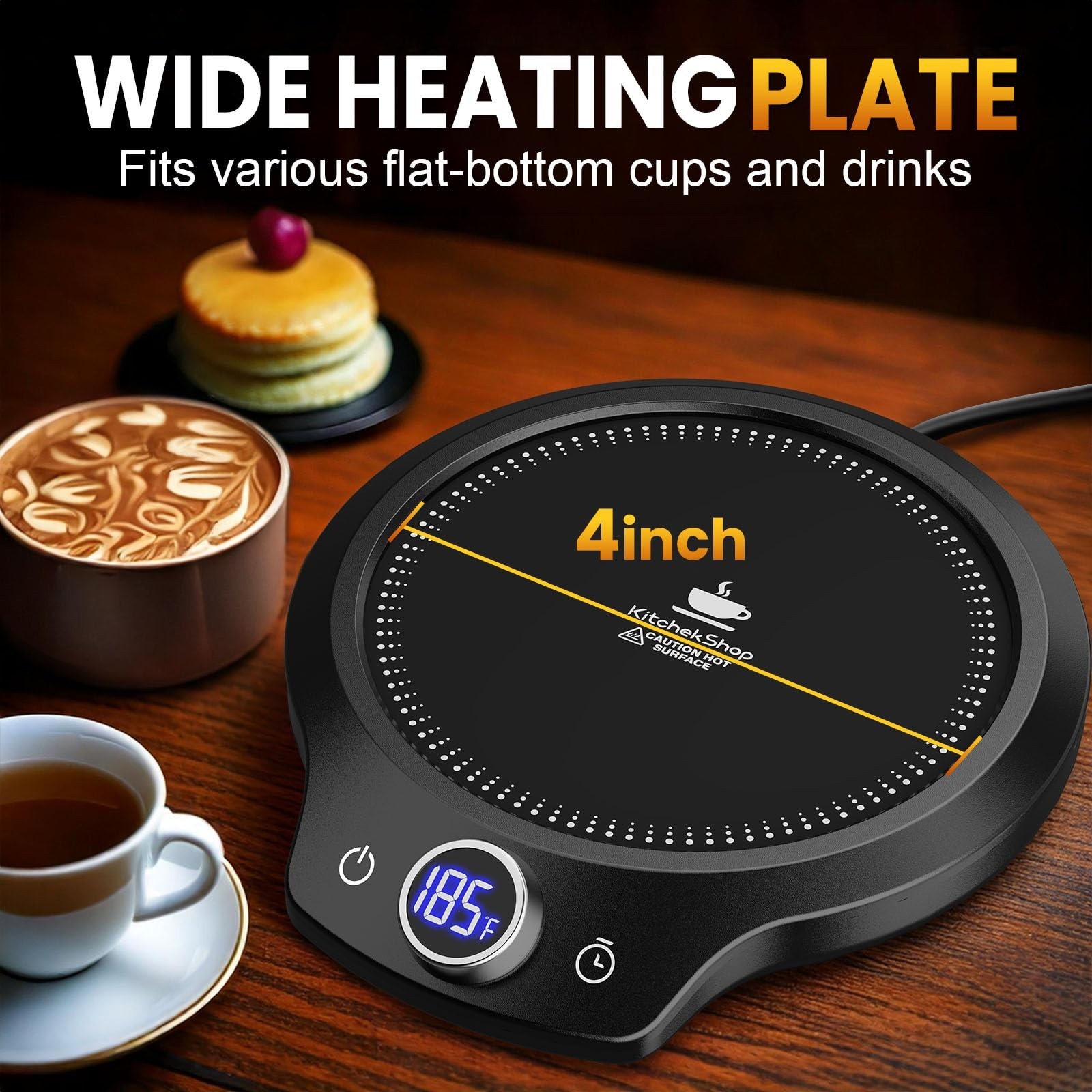 Fast Heating Mug Warmer - 4 Temp Settings & 1-12H Timer, Coffee Cup Warmer Pl...
