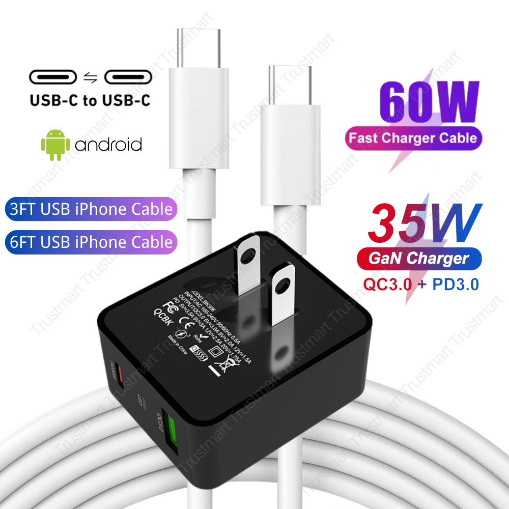 35W Fast Charger Adapter USB C-Type C Cable For iPhone 15 Pro Max iPad Samsung