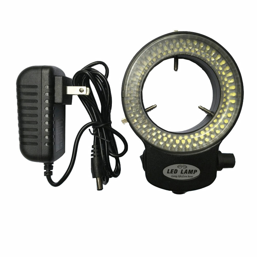 Black 144 LED Bulb Microscope Ring Light Illuminator Bright Lamp Adjust US Plug