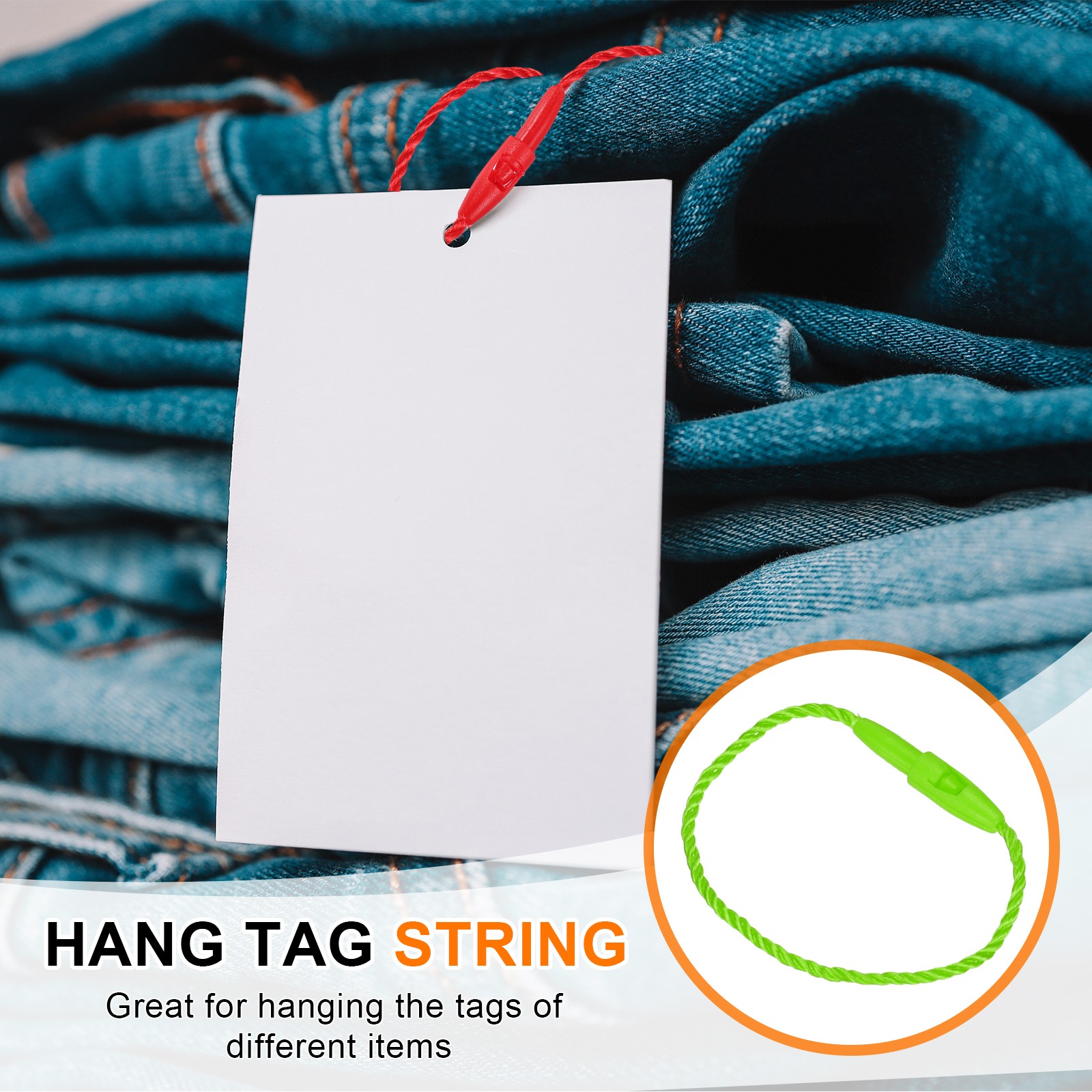 100 Pcs Polyester Hang Tag String 4" Snap Lock Pins Loop Fastener, Bright Green