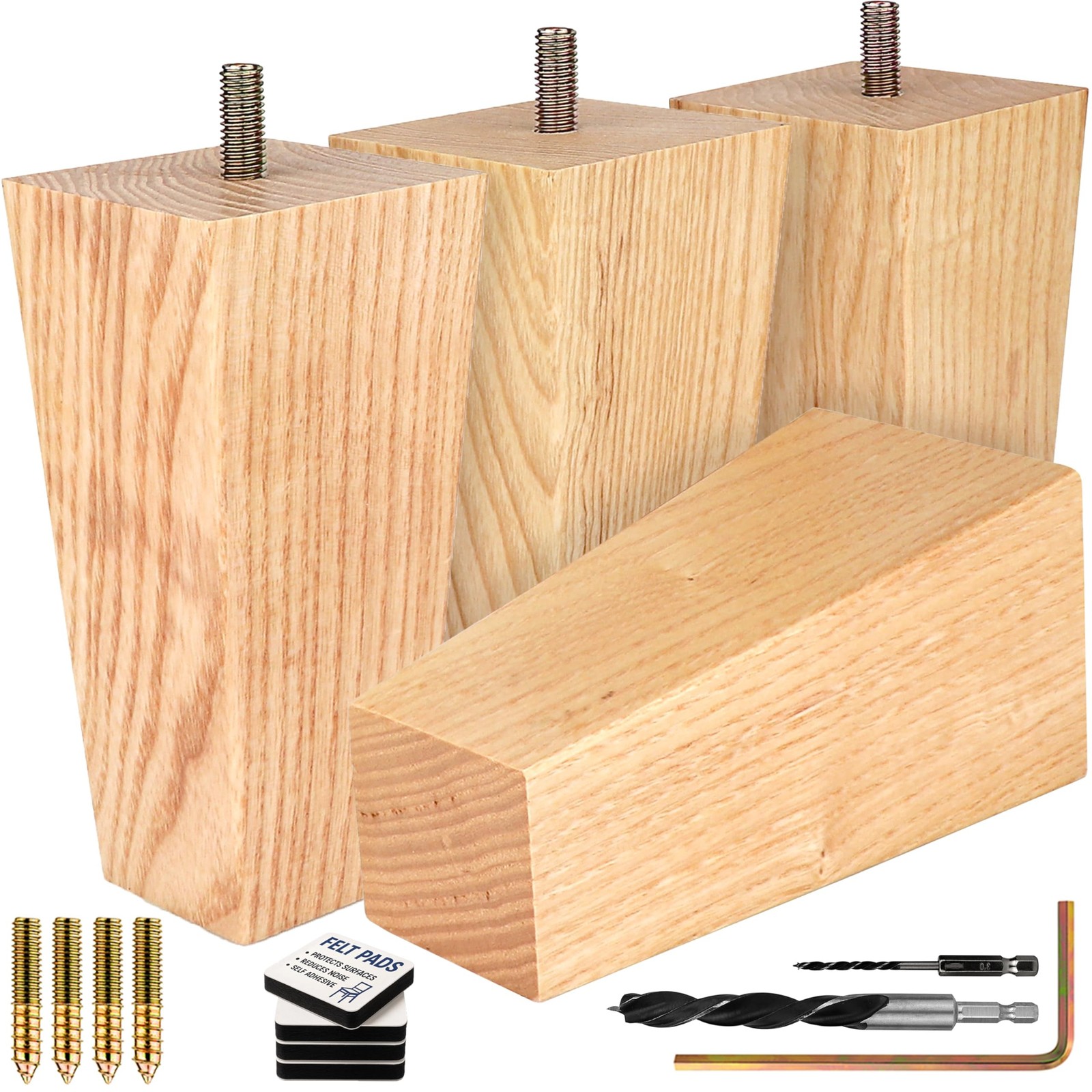 Premium Ash Wood Square Furniture Legs (Full Install Kit) - Pick Your Size an...