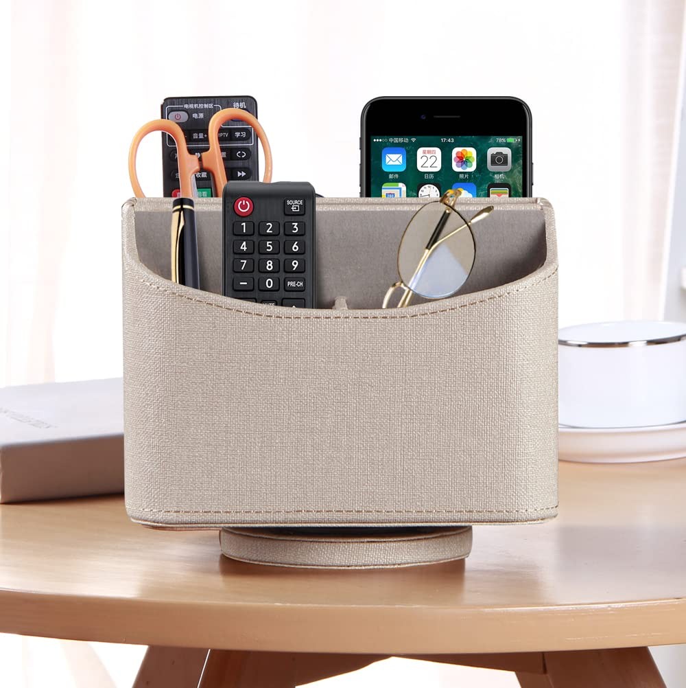 Leather 360°Rotatable Remote Control Holder,Nightstand TV Remote Caddy,Office...