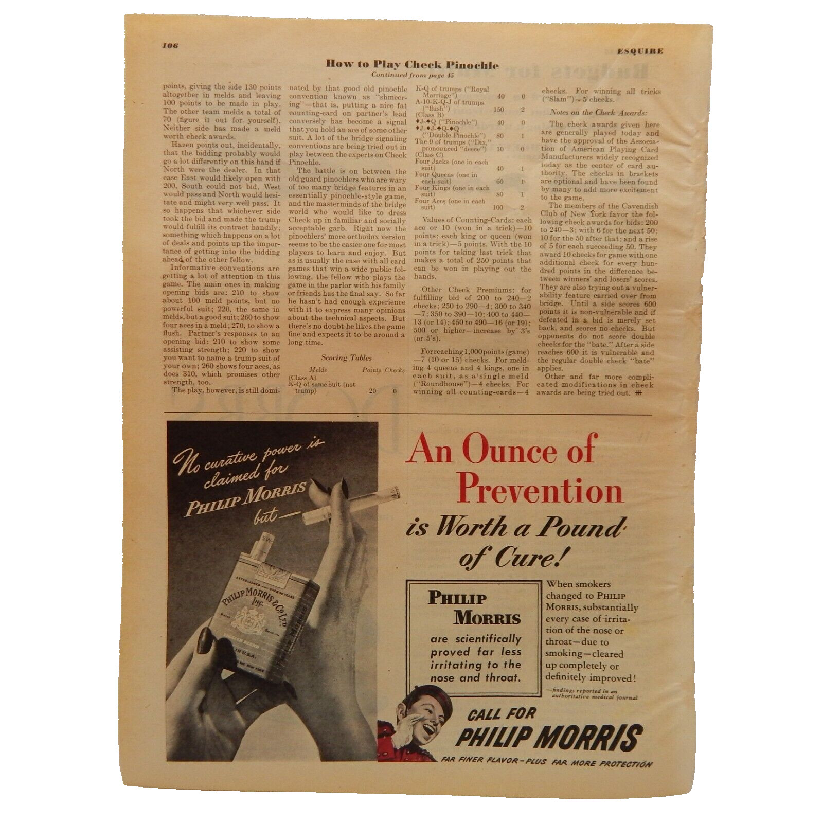 PHILIP MORRIS CIGARETTE PHILIP MORRIS INC. 1945 ADVERTISEMENT