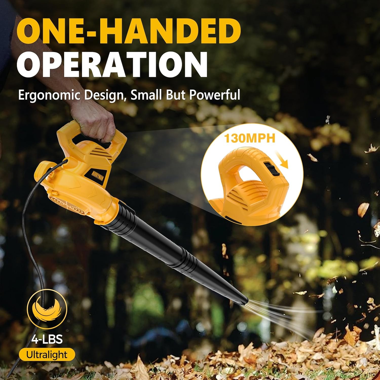 Electric Leaf Blower,7AMP Lawn Blower,130MPH Mini Leaf Blower Lightweight