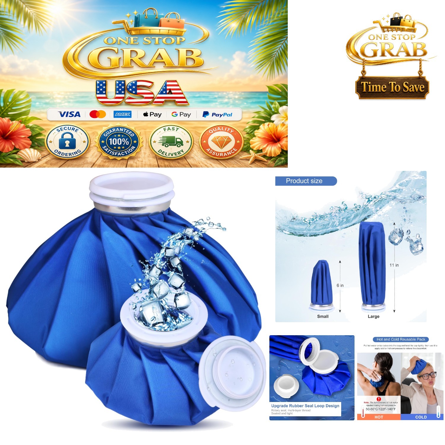 Reusable Ice Bags for Injuries Cold & Hot Therapy Waterproof 6 & 11 Inch