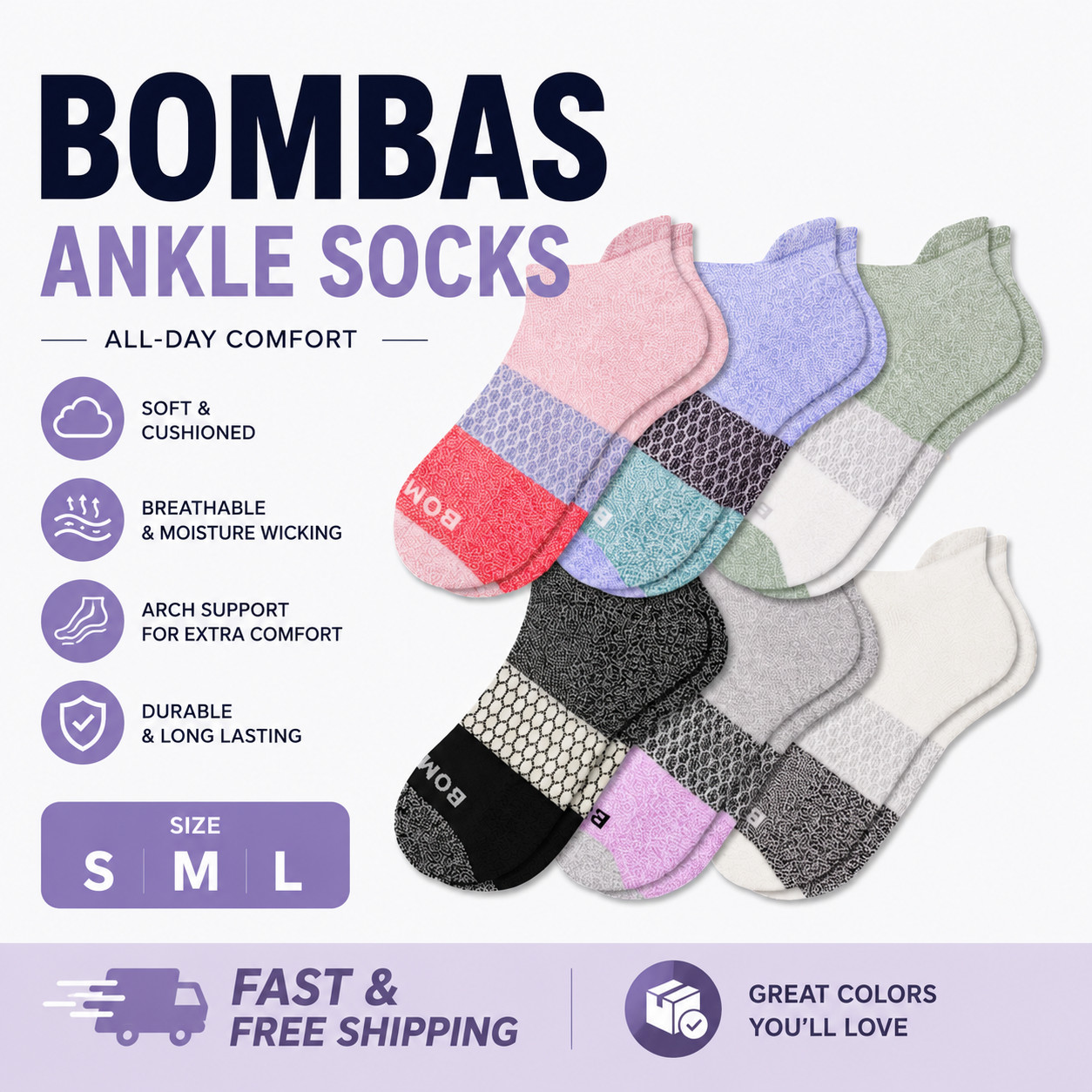 [HOT] 🐝Bombas Ankle Socks🧦 S, M, L | Premium Cotton Blend | Multi Colors⭐⭐⭐