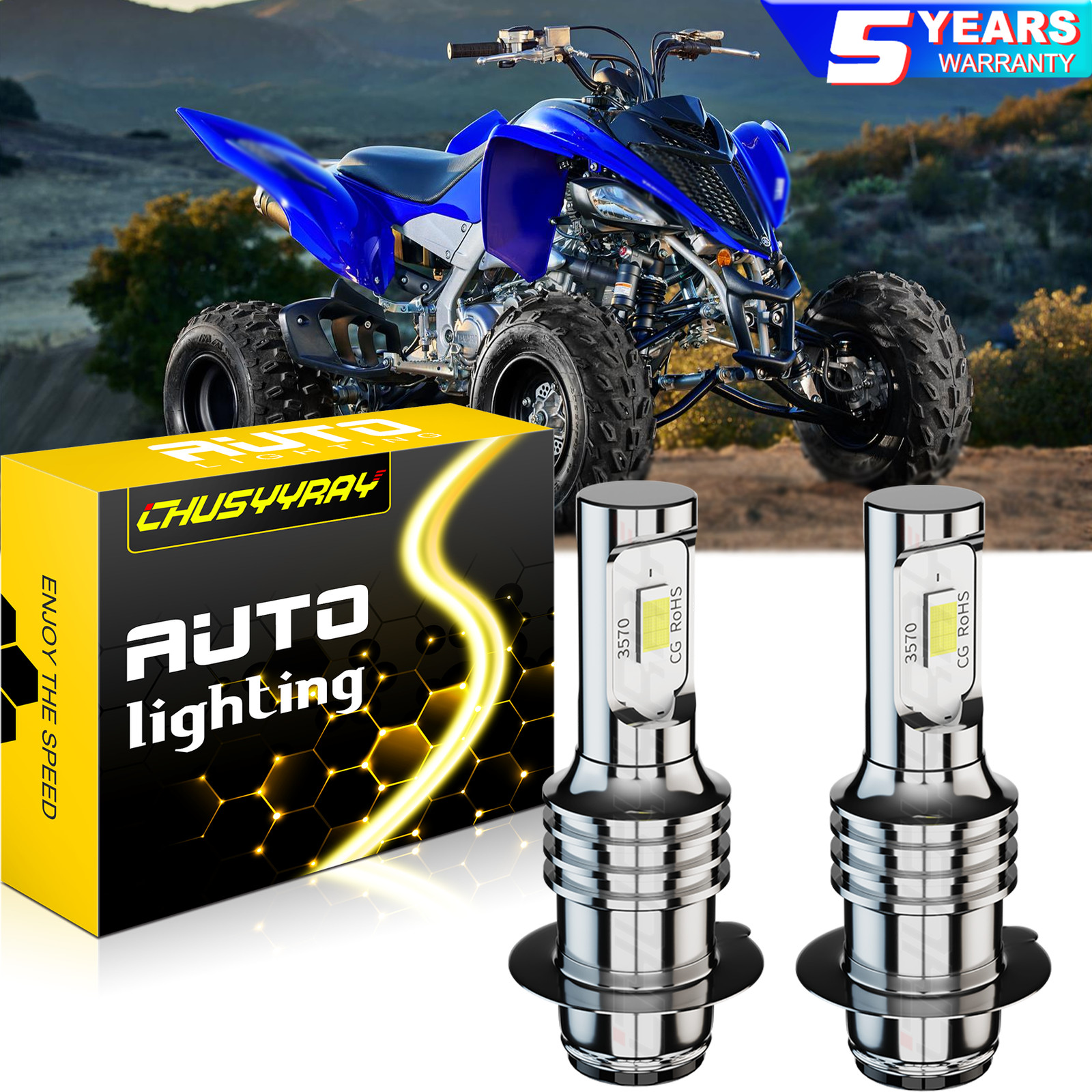 2x 6000K White LED Bulbs Headlights Fit Yamaha Raptor 125 250 660R 700R YFM660R