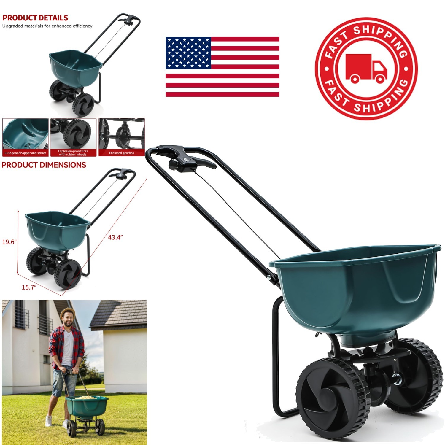 Precision Garden Spreader 60 lb for Accurate Seed and Fertilizer Distribution