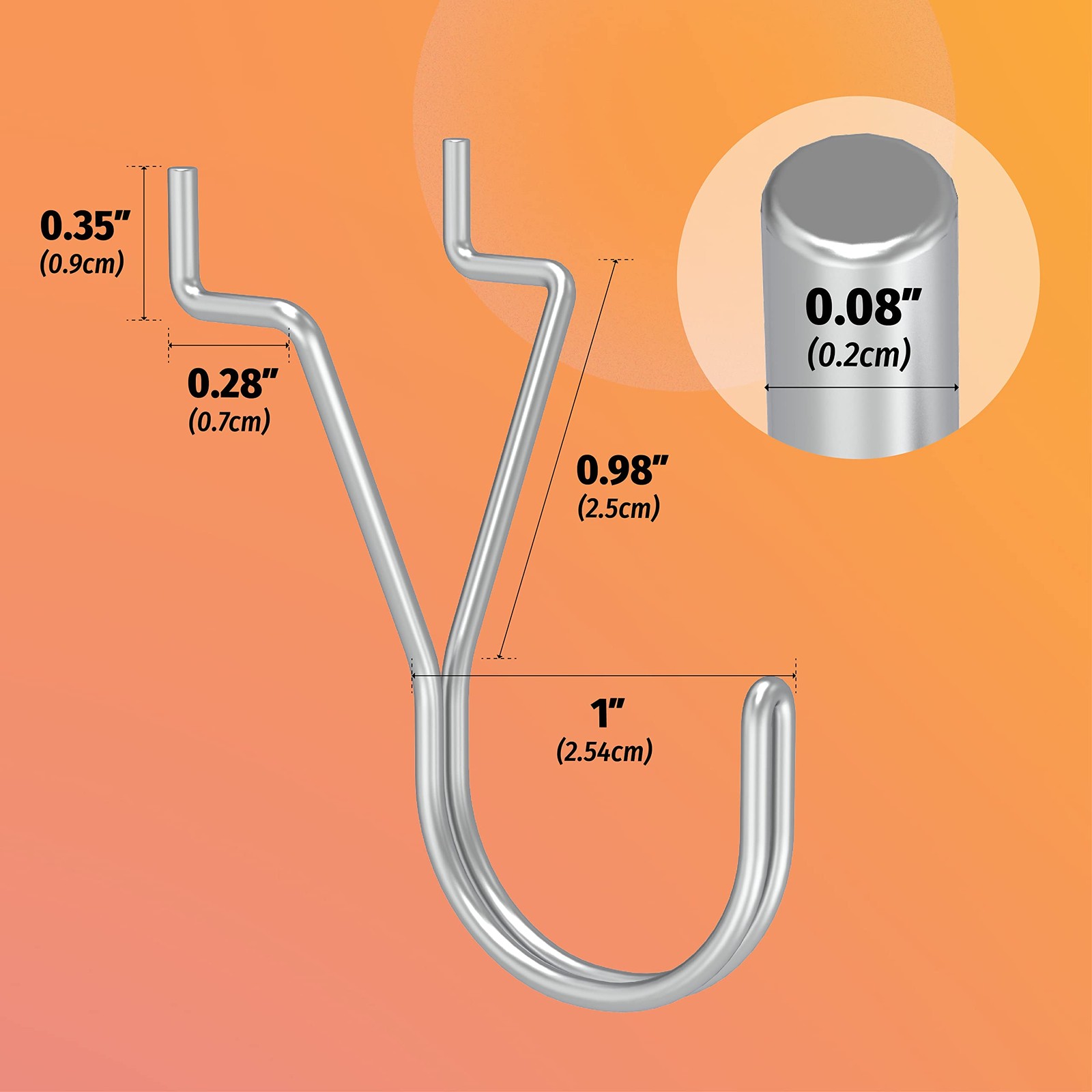 HUHOLE 40 Pack 1 Inch Silver Pegboard J Hooks 1"-40Pack,
