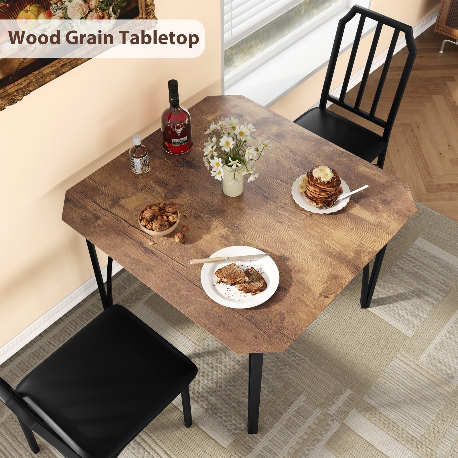 Dining Table Set for 2 ,Kitchen Table with 2 Upholstered Chair for Small Space