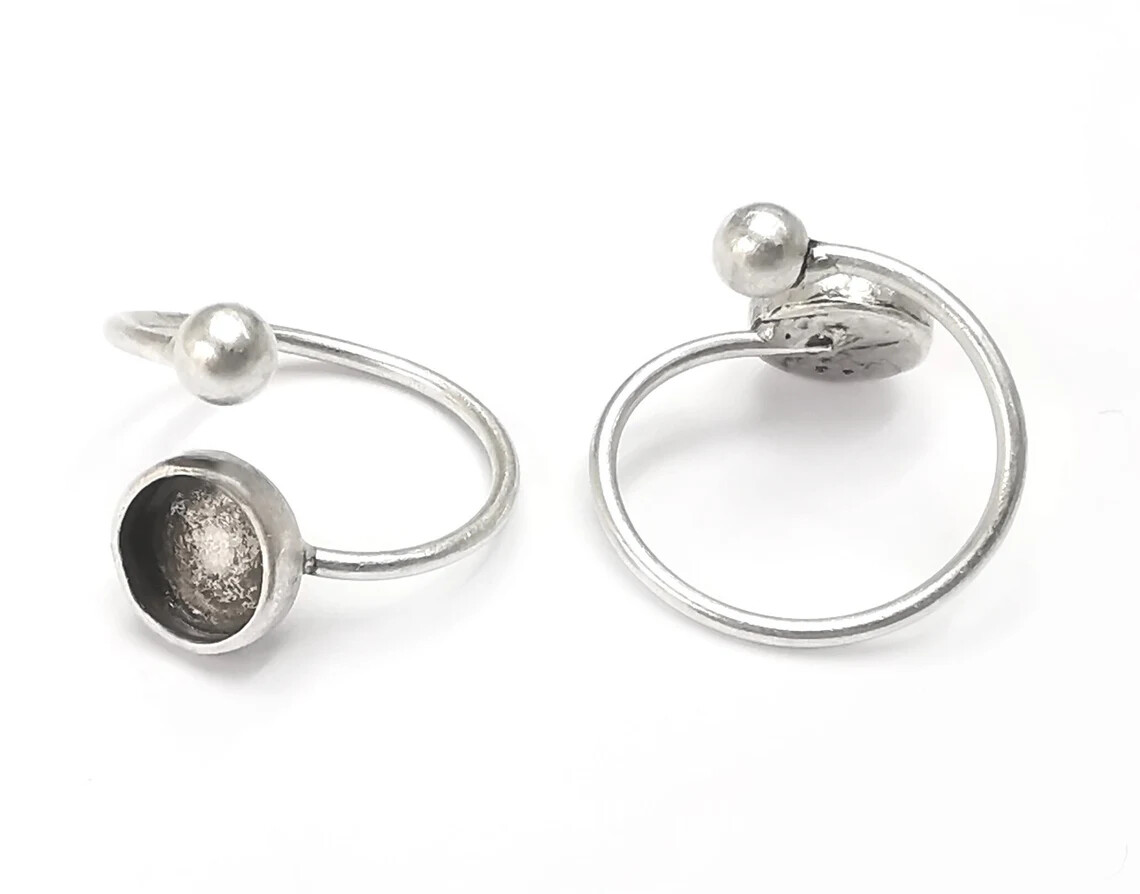 Wrap Ball Round Blank Silver Ring Setting Cabochon Mounting Adjustable G26669