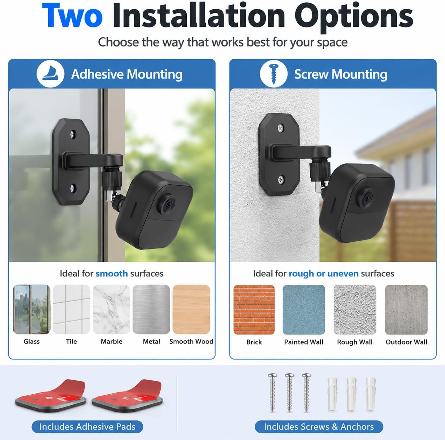 2Pack Adhesive Wall Mount Adjustable Security Wall Mount Bracket for Blink Outdo