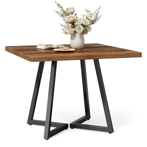 31.5 Inches Small Dining Table for 4, Square Dinner Table for Rustic Brown