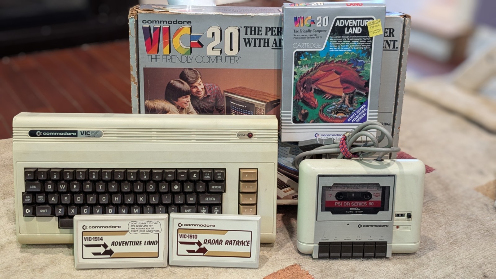 Commodore VIC-20 Made in USA w/ Original Box C2N Cassette Adventure Land + Game