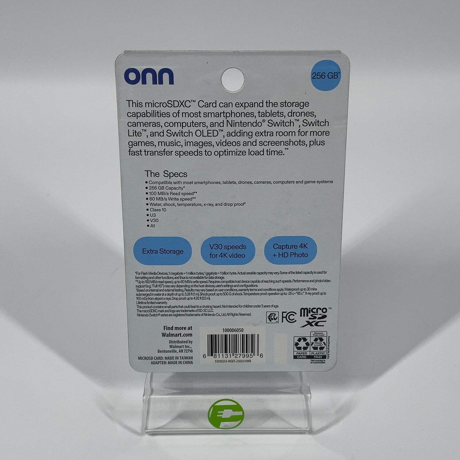 New Onn microSDXC Memory Card with Adapter Class 19, V30, 100MB/s