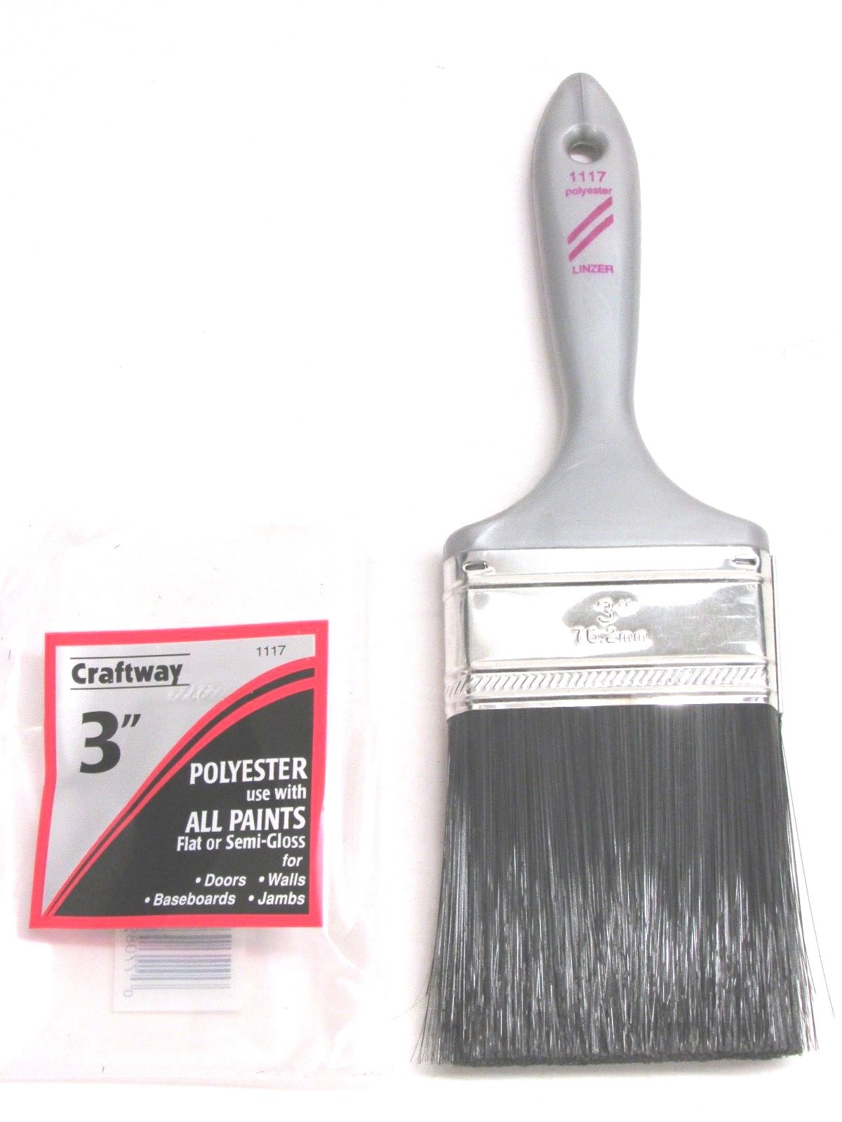 NEW! LINZER 3" CRAFTWAY POLYESTER BRISTLE BRUSH, #1117, for use with all paints