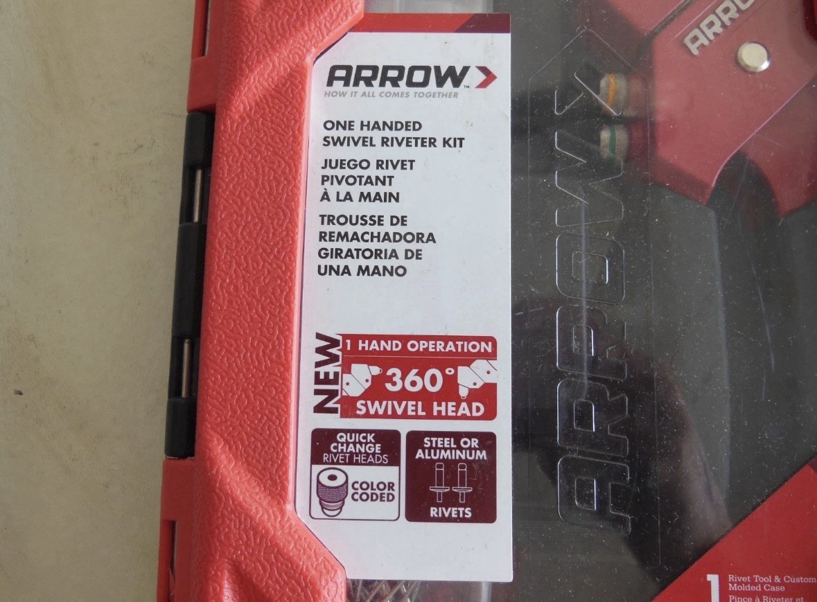 Arrow One Handed Swivel Riveter Kit Red w/ Drill Bits & Assorted Rivets