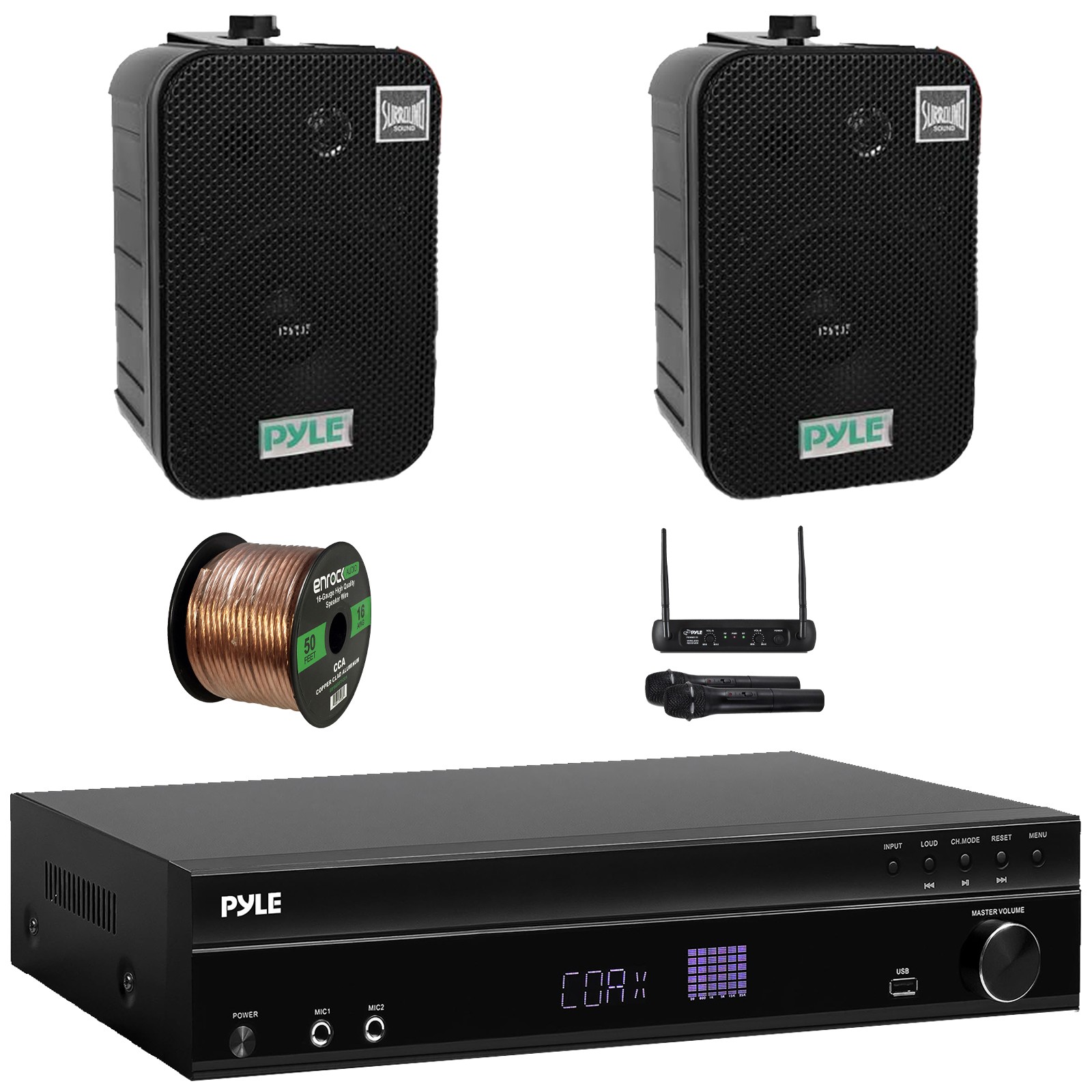 Pyle Bluetooth USB-A Home Receiver, 2x 5.25" 400W Indoor/Outdoor Speakers W/ Mic