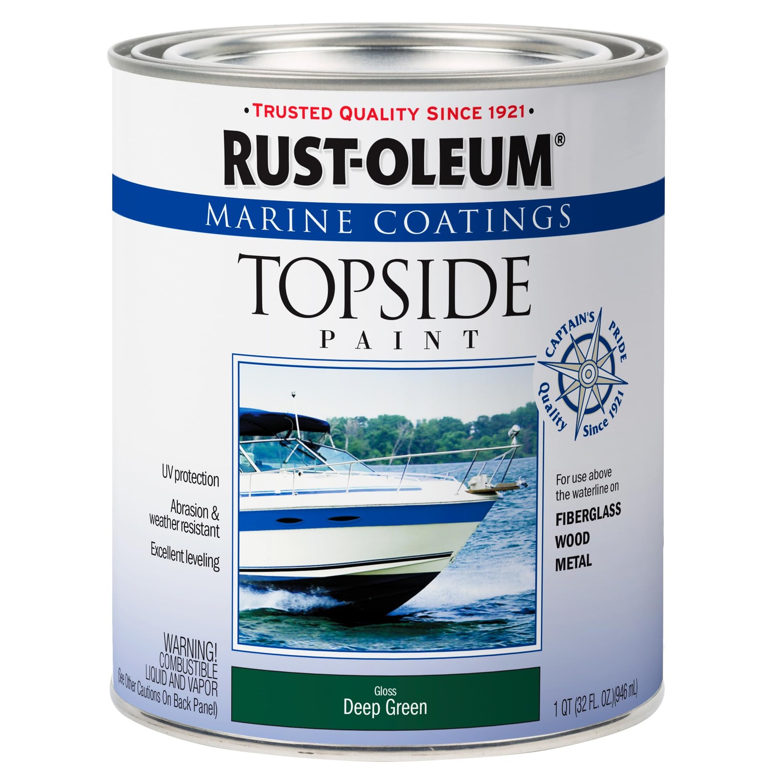 Rust-Oleum, Deep Green 207007 Marine Coatings Topside Paint, Quart, 32 Fl Oz