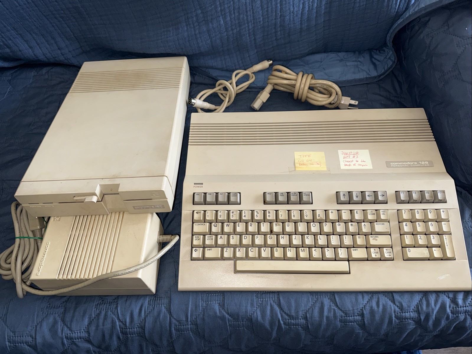 Commodore 128 Computer and 1571 Disk Drive Bundle W/ Original Cables P/R