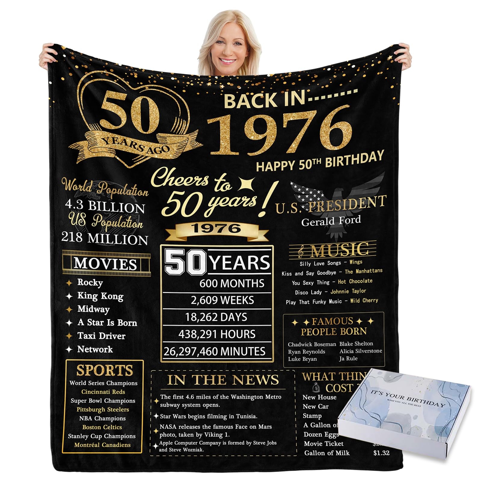 50th Birthday Gifts 1976 Year Old Blanket For Women Men Present Decoration