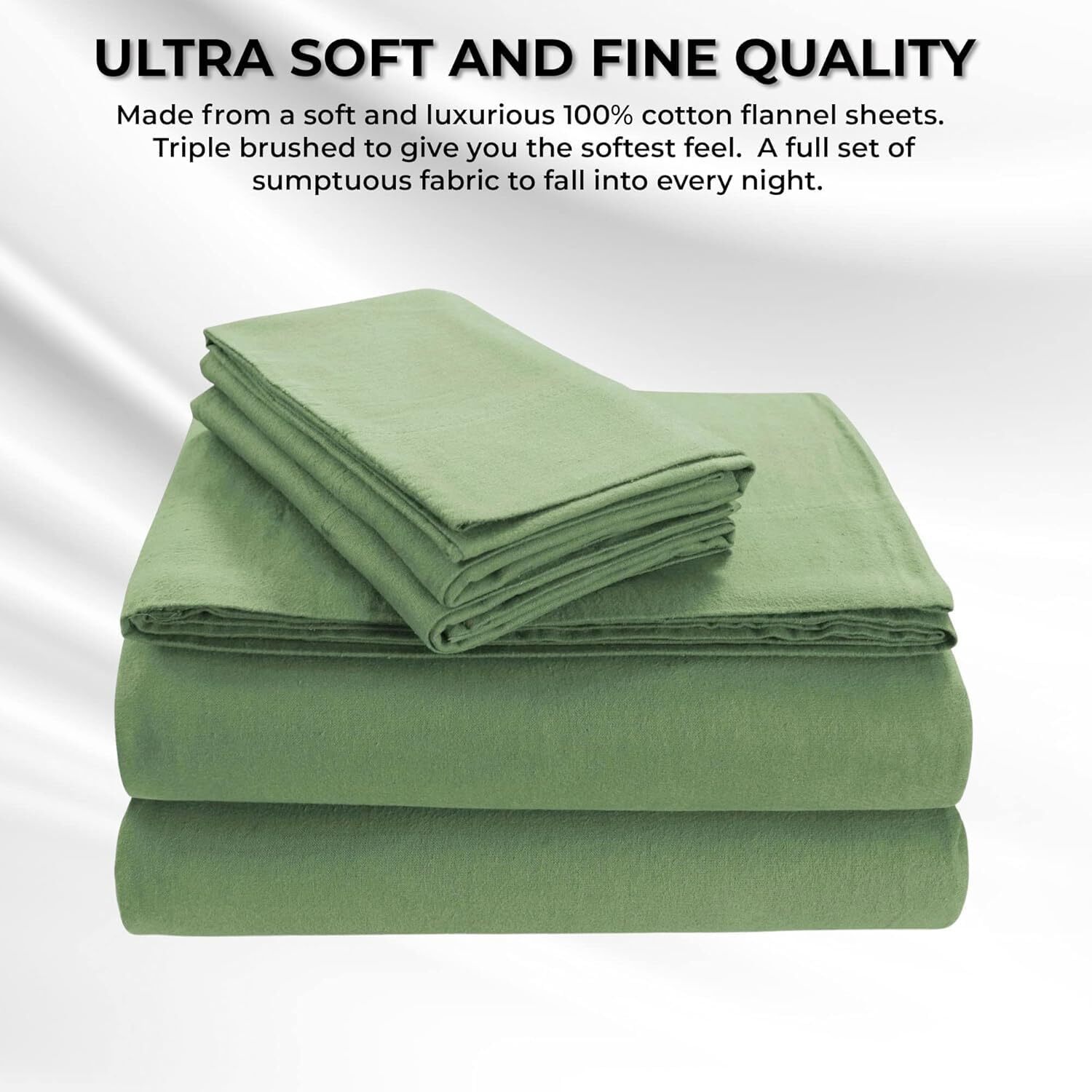 California King Luxury Solid Flannel Generous Size Flat Sheet, Green