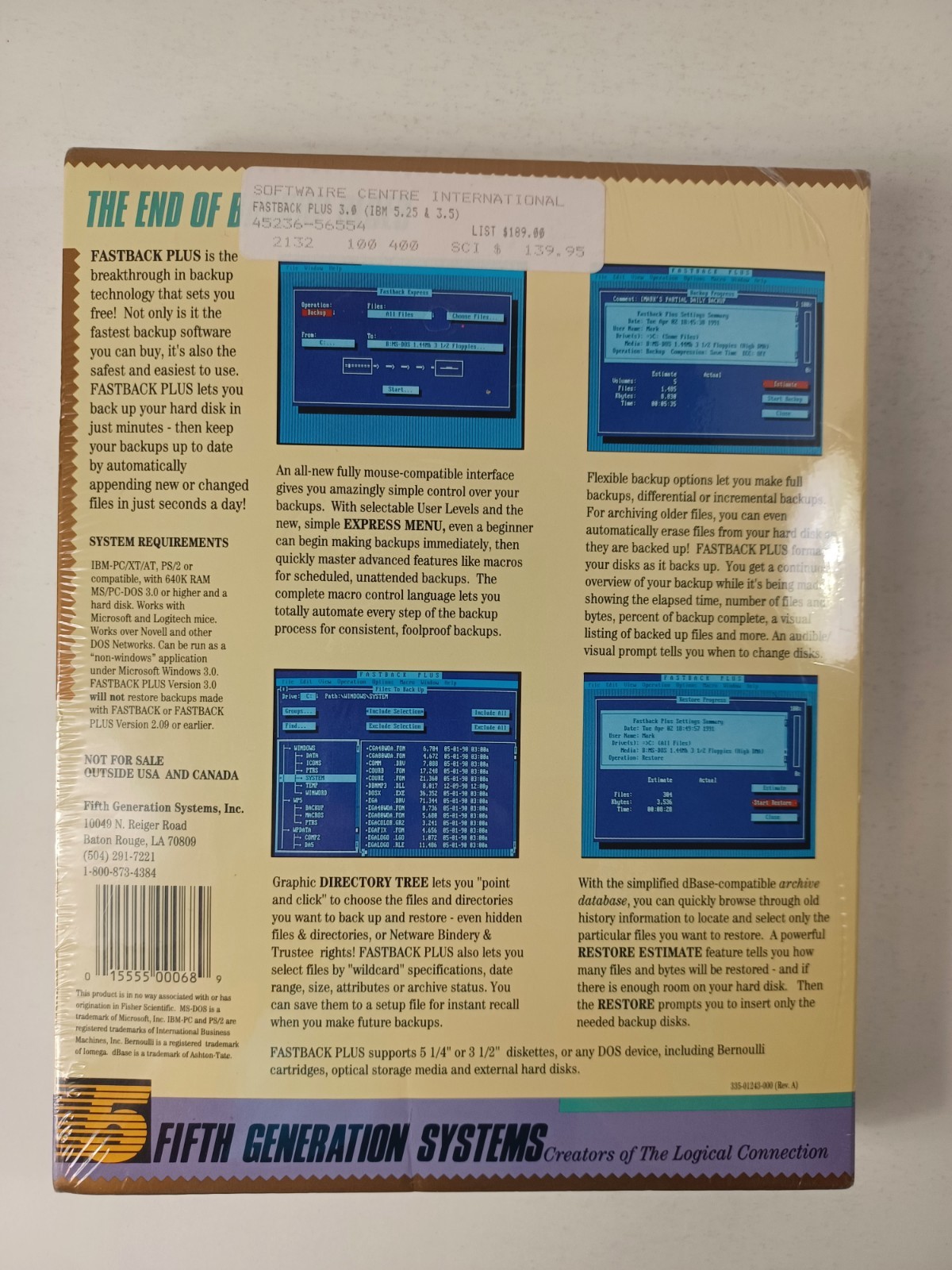 Fastback Plus Version 3.0 IBM-PC XT AT PS/2 PC Computer Software Program NOS