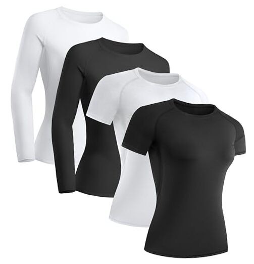 4 Pack Women's Compression Large 2 Long Sleeve+2 Short Sleeve-(2black+2white)