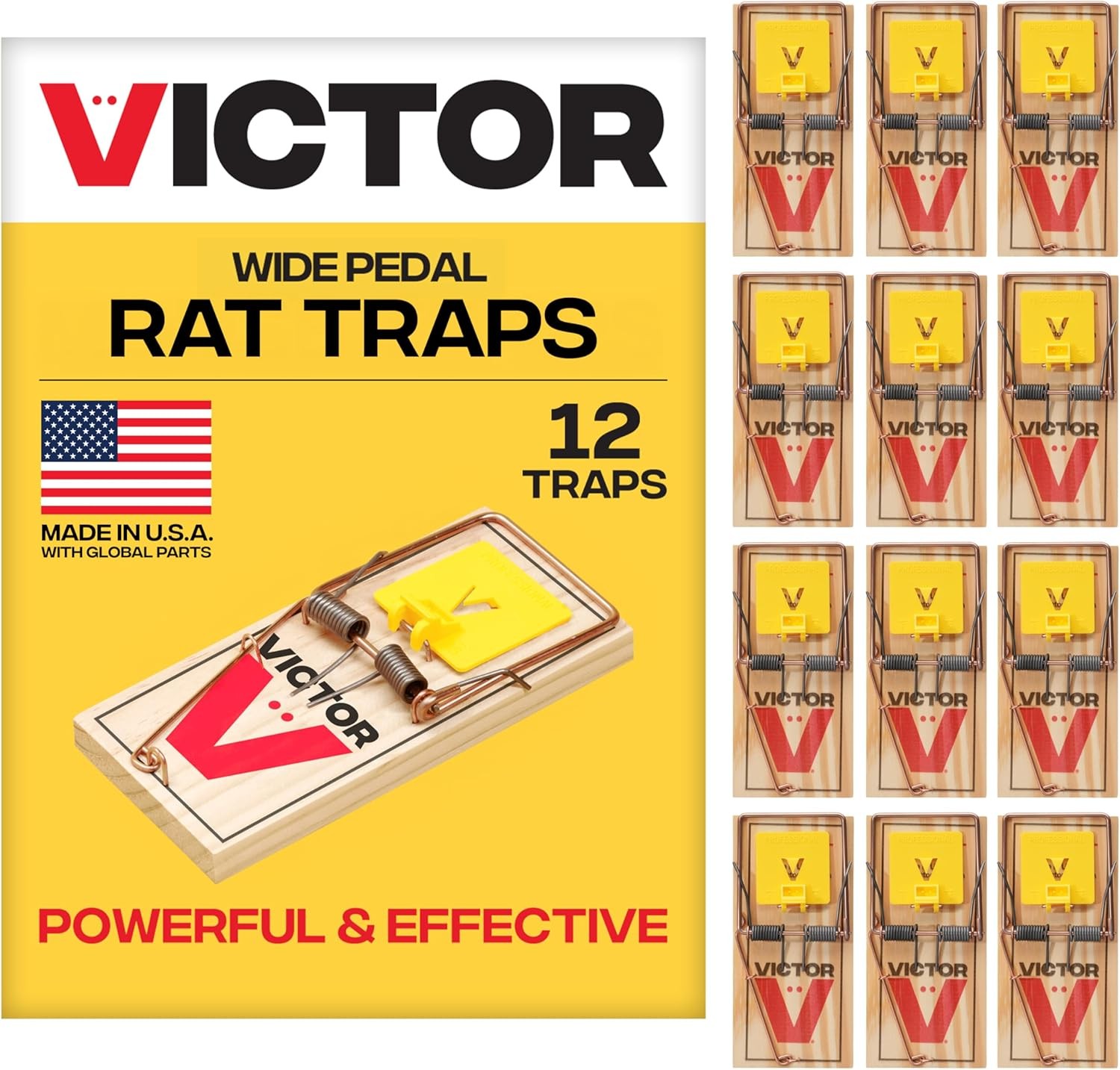Victor M205 Wide Pedal Humane Snap Rat Traps Indoor for Home, Plastic Pedal, Sus