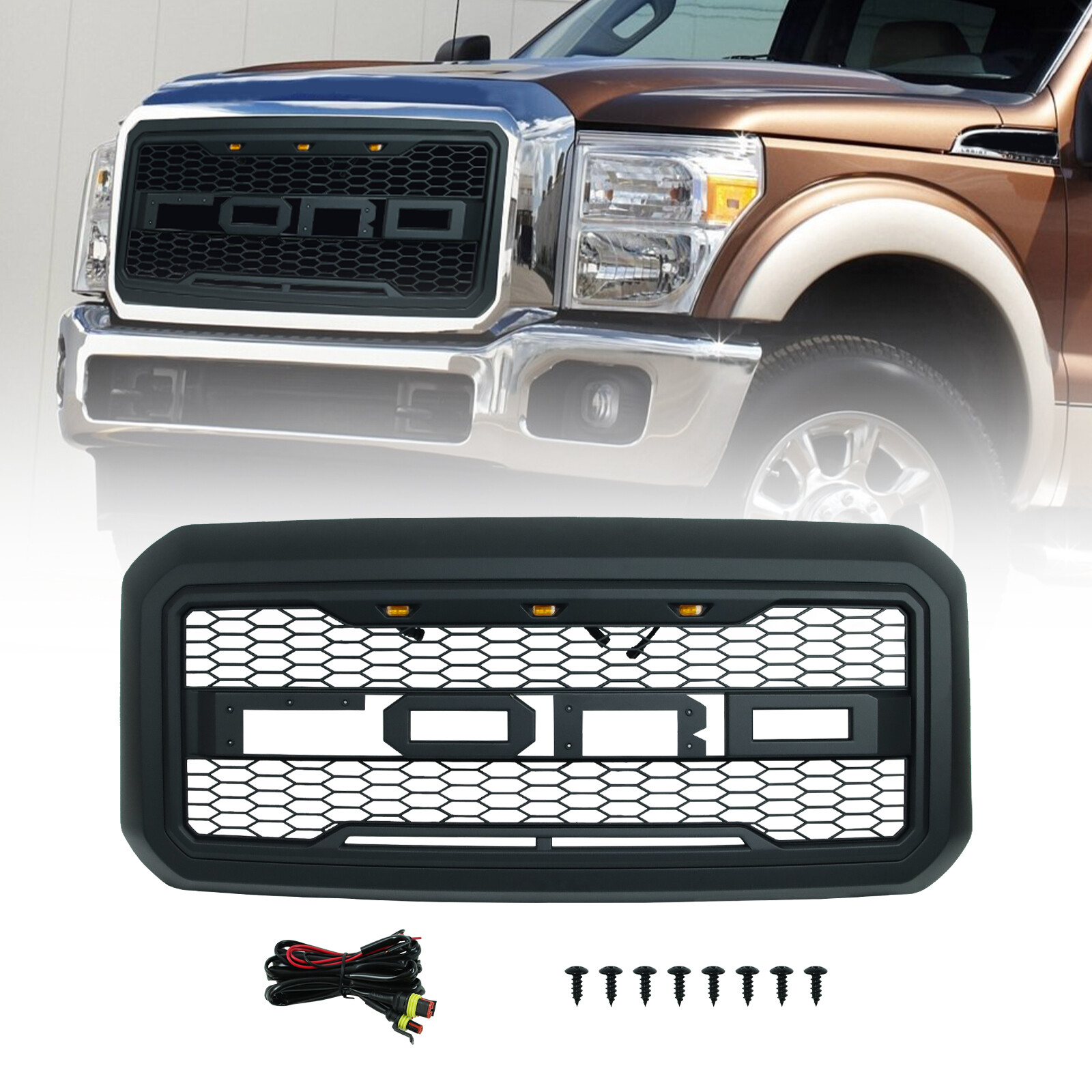 Front Grill for 2012-2016 FORD F250 W/Lights Black