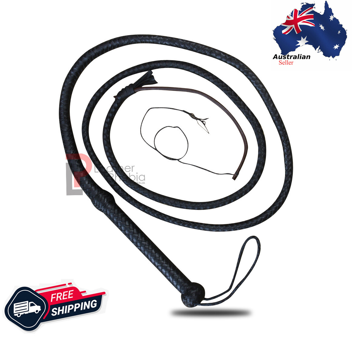 Genuine Leather Weaving Black Bull Whip Loud Cracking 08 Feet Long 12 Plaits