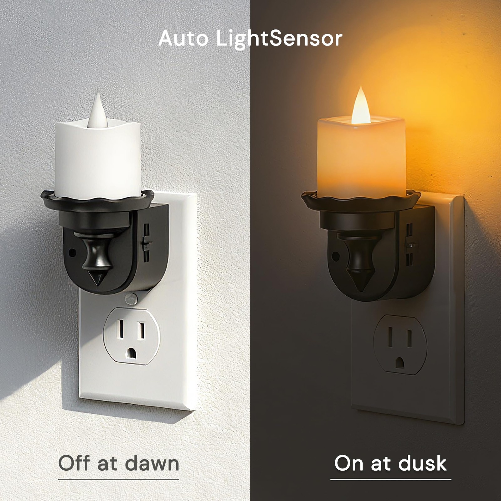 Flameless Candle Night Light, Flicker Night Lights Plug into Wall 2 Pack, Amb...