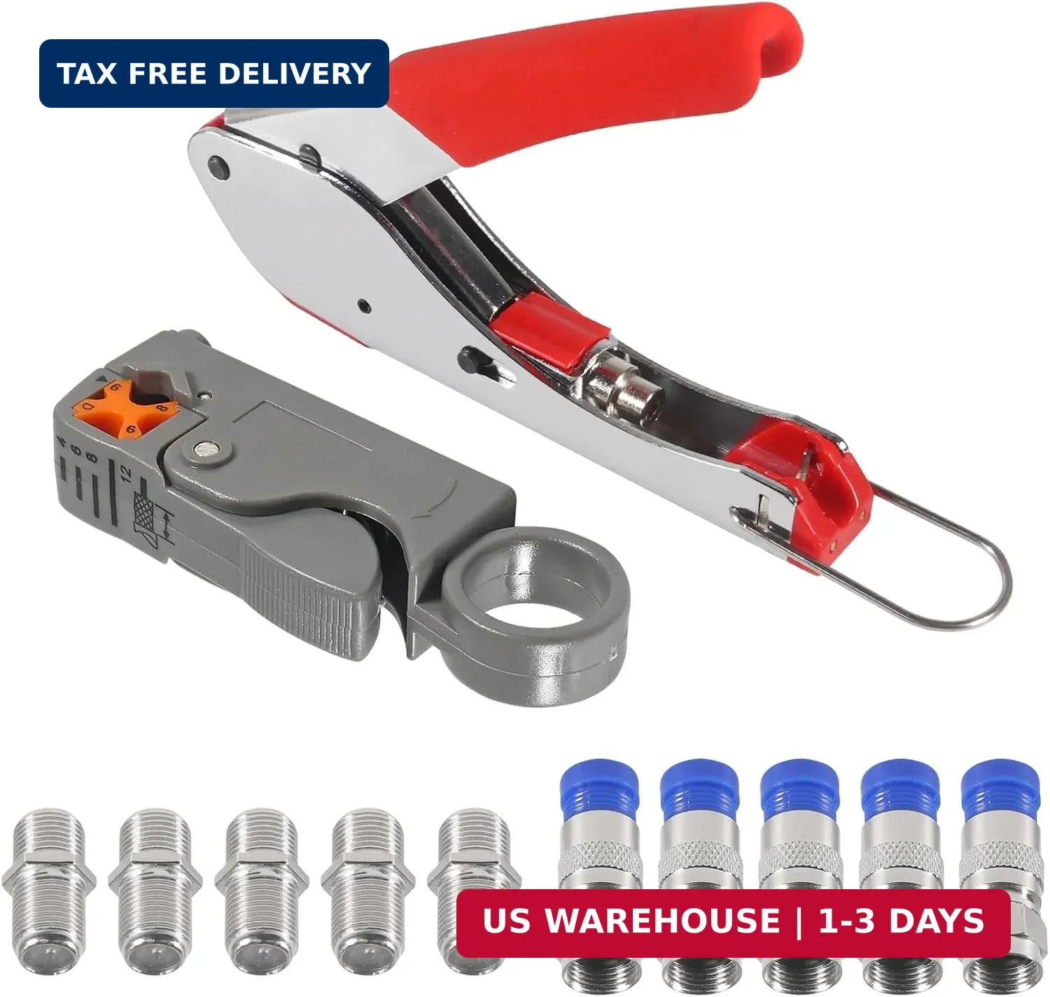Coax Cable Crimper Tool Kit Coaxial Compression Tool Fitting Wire Stripper with