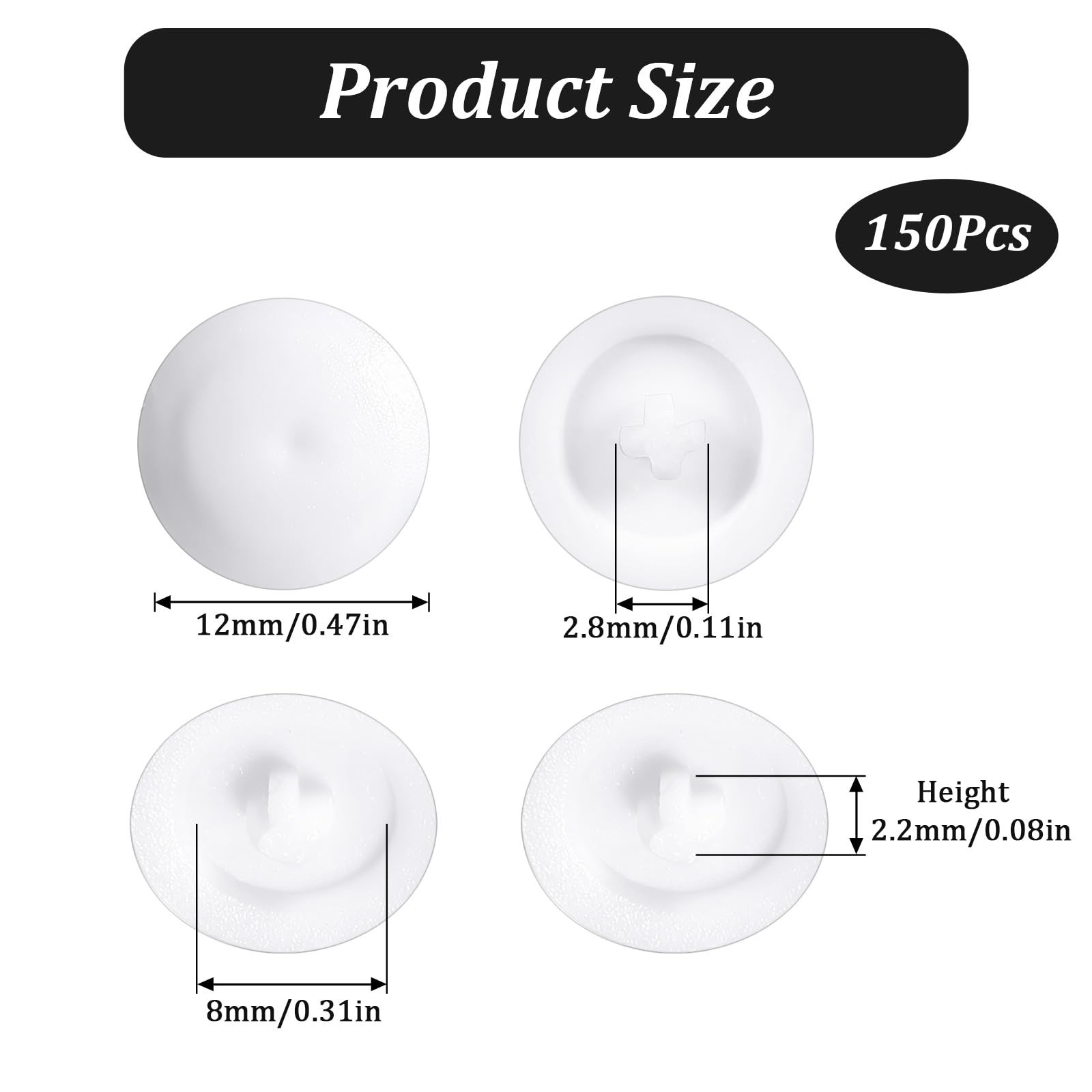 150 Pcs Waterproof White Screw Cap Covers for 7-8mm Self Tapping Screws