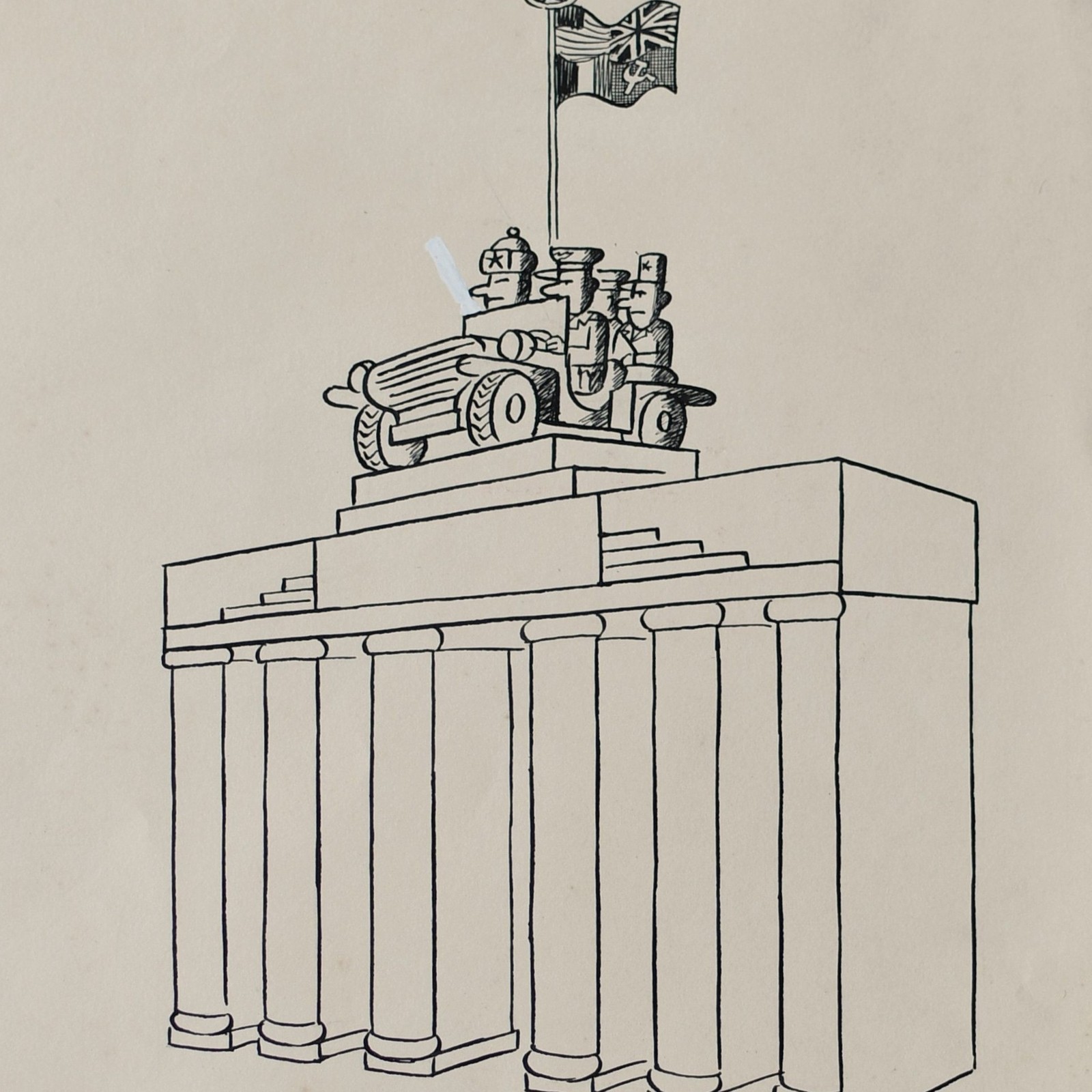 Robinson illustration cartoon Brandenburg Gate drawing ink sign 1958