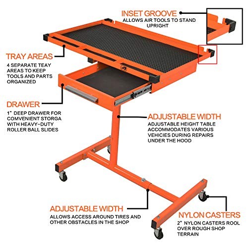 ES8 Heavy duty Adjustable Work Table with drawers, Rolling Tool Tray with