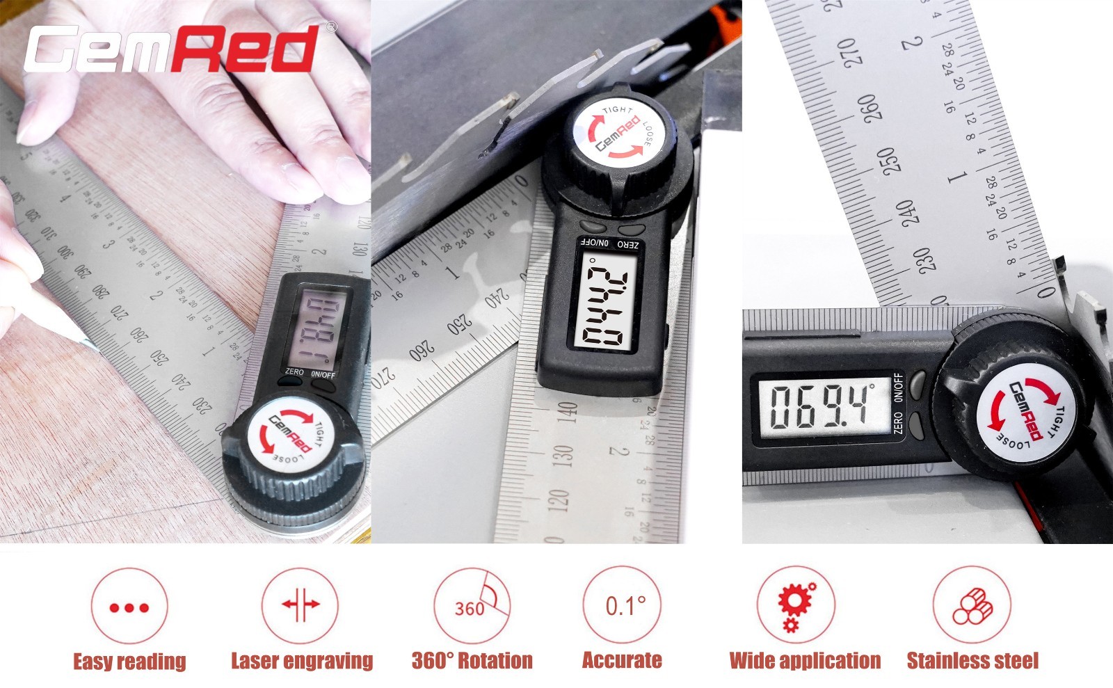 Digital Angle Finder Protractor 7" Stainless Steel Level Tool - Accurate Measure