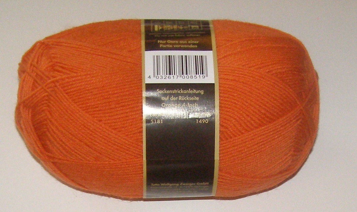 Opal Sock Yarn Uni Solid superwash 4-ply 100g/465yd, #5181 Orange