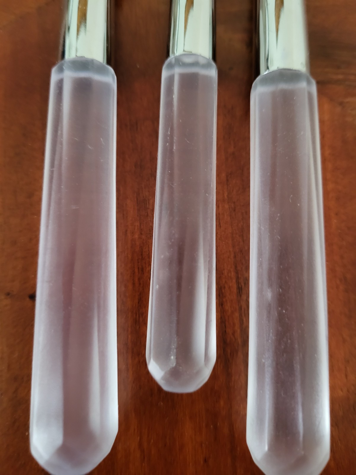 Faceted Brushed Vintage Acrylic Handle Stainless Flatware, Three Pieces
