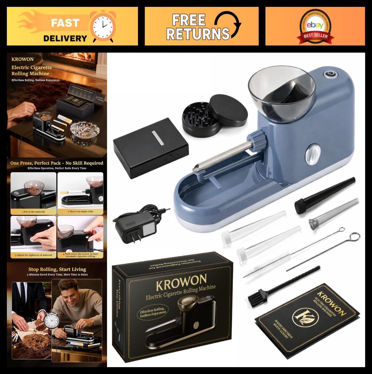 Automatic Electric Cigarette Rolling Machine - One-Touch Maker with Accessories