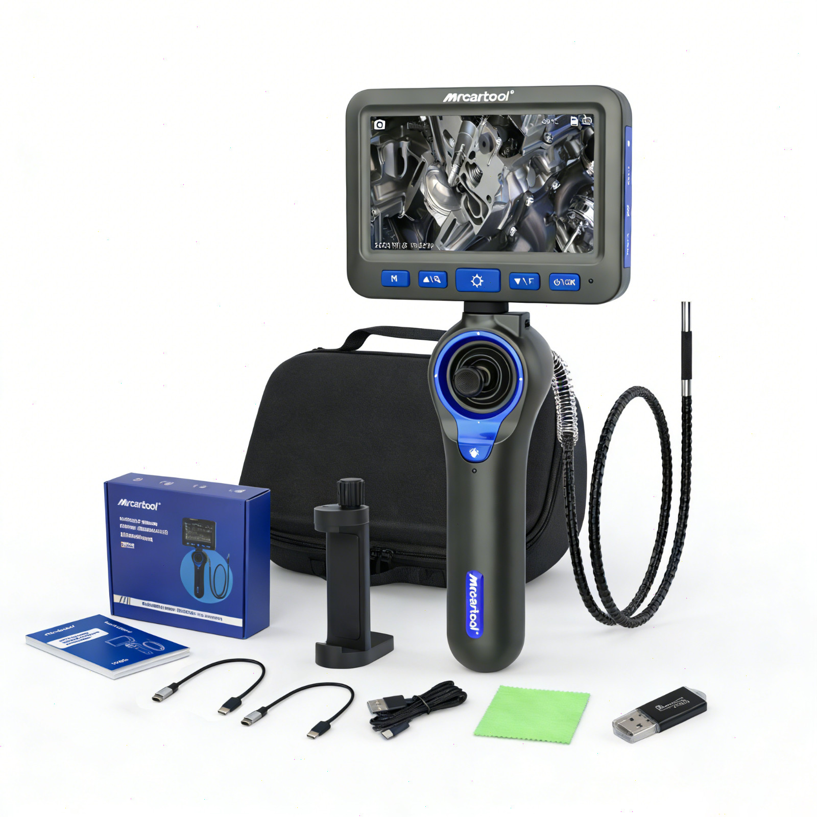 360° Borescope 5" Joystick 4 Ways Endoscope Inspection Camera with 6Led Lights